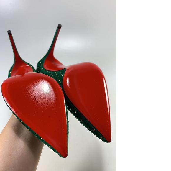 Pigalle Follies Studded Canopee Green 100mm Pumps Heels D801 - Picture 7 of 12